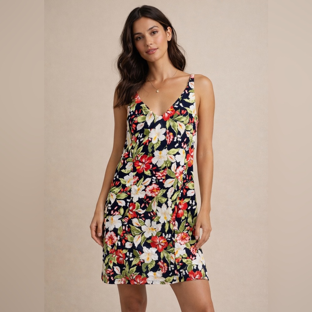 Jones New York Signature Floral Cotton/Spandex Sleeveless Dress size 16